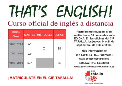 Matricúlate en el programa That´s English que se imparte en el CIP Tafalla